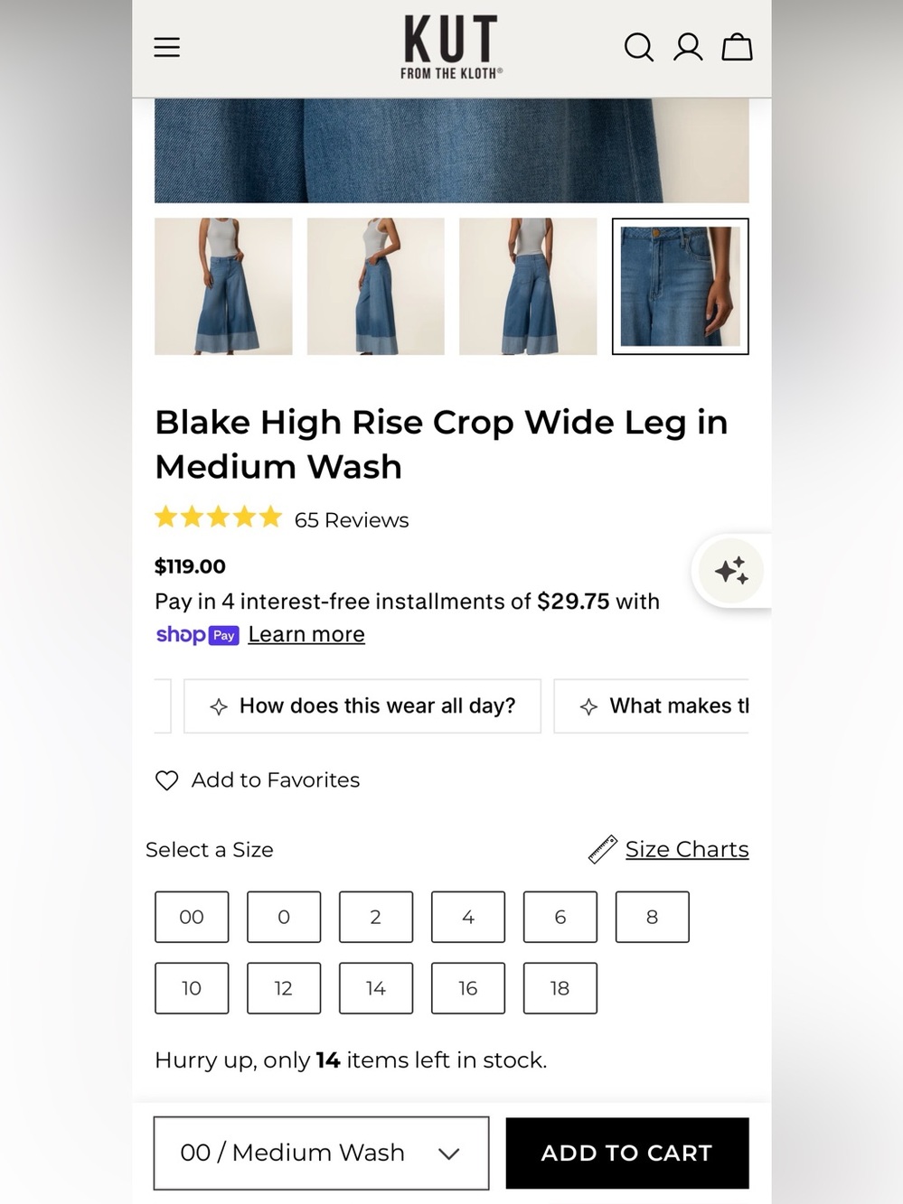 KUT FROM THE KLOTH Blake High Rise Crop Wide Leg in Medium Wash with Hem Detail - Picture 2 of 14